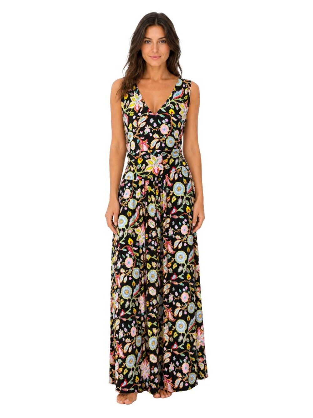 Boden Floral Paisley Maxi Dress 12P Black Sleeveless Boho Cottagecore V Neck